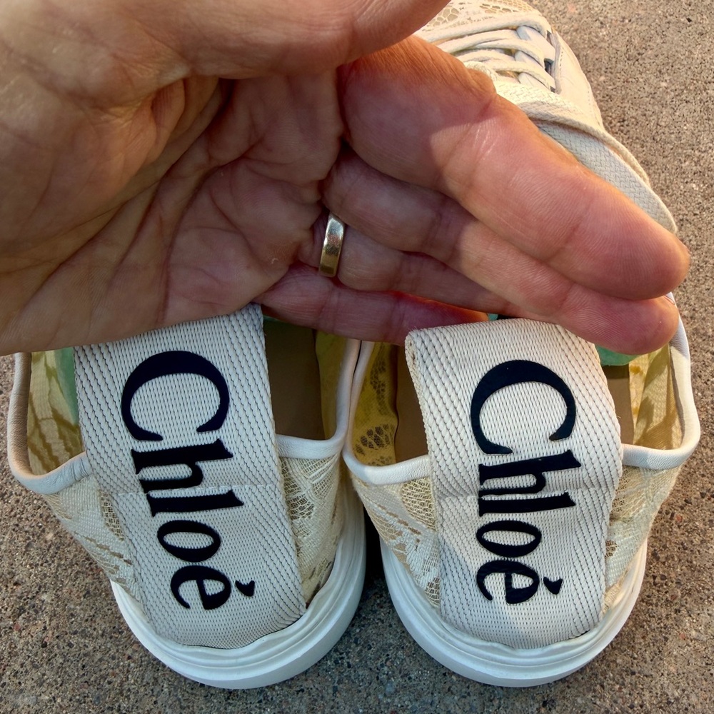 Chloé Lauren Low Top Round Toe Lace Comfort Sneaker Mild Beige Women EU 37 Spain - Picture 4 of 17